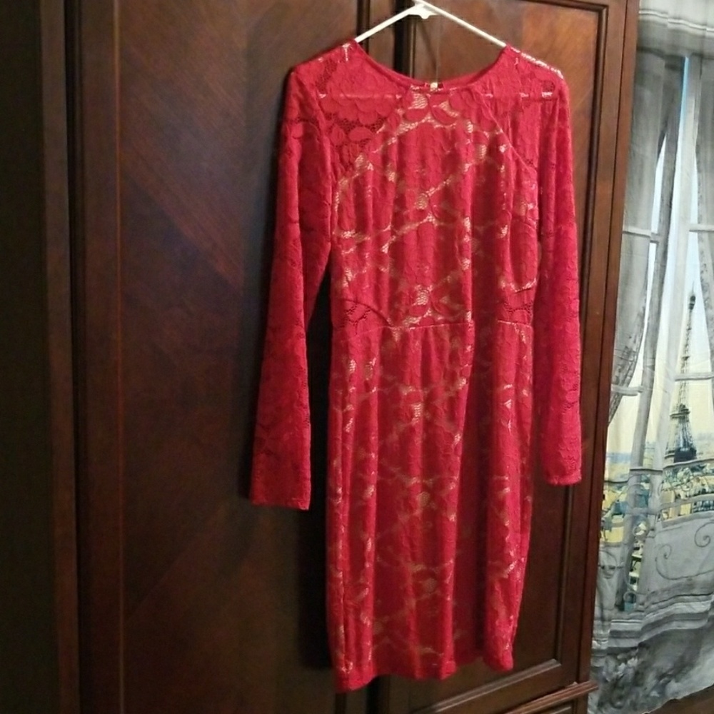 Red and nude dress